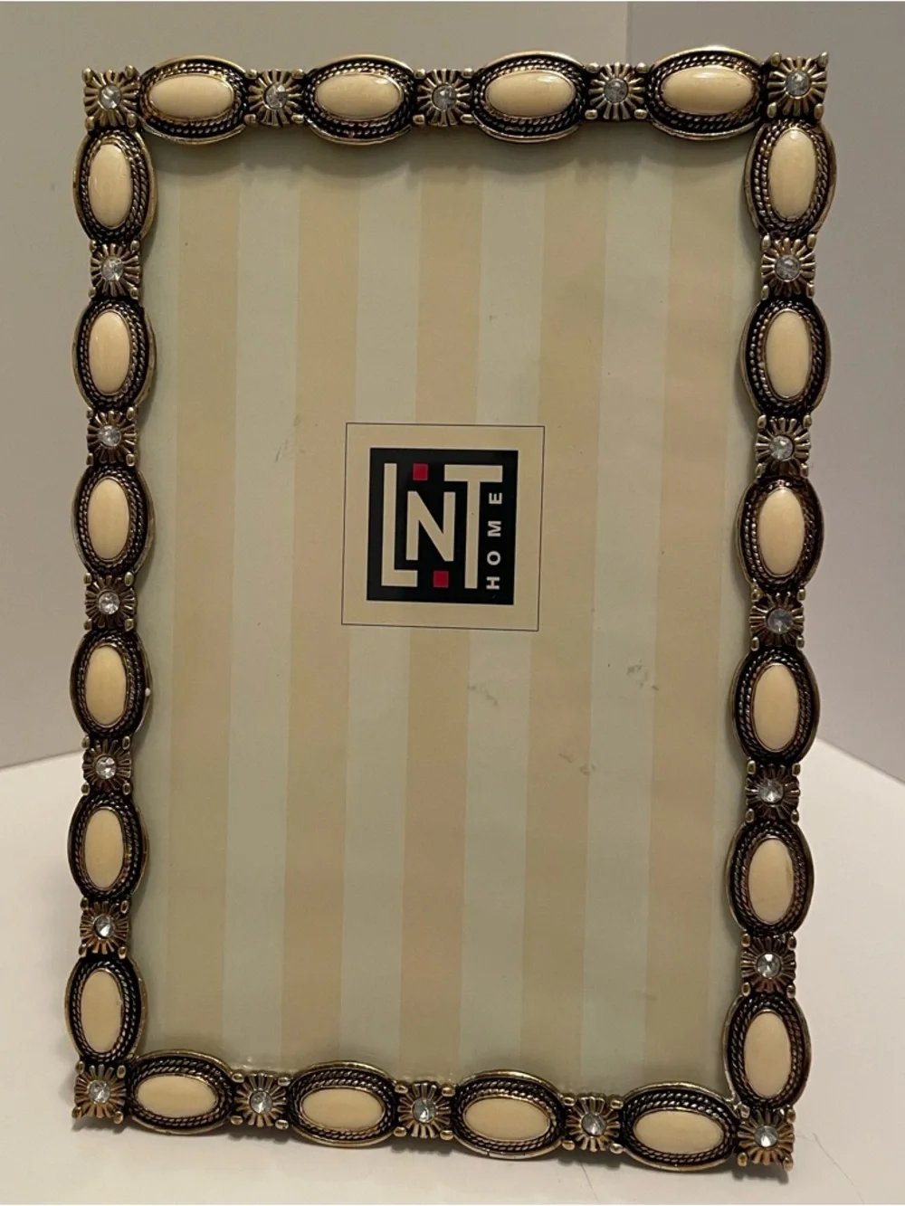 LNT Home Bejeweled Photo Frame 4x6 Gold Tone Enamel Beads‎ Rhinestones